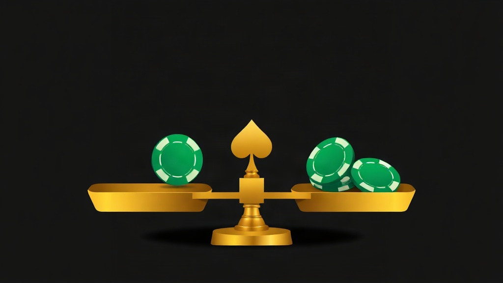 A gold balance scale topped by a spade with one green chip on one pan and two on the other, illustrating balanced versus unbalanced card counting systems