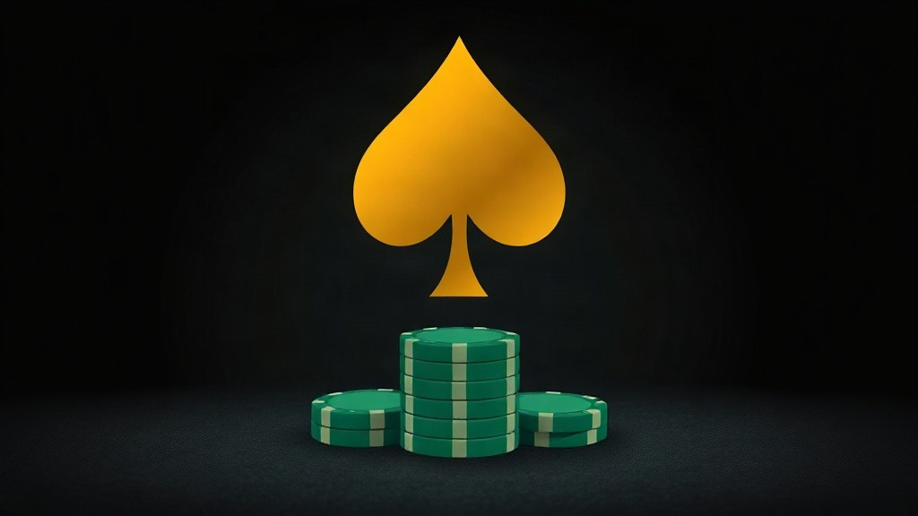 A large gold spade floating above three stacks of green chips on dark felt, illustrating basic strategy against a dealer ace