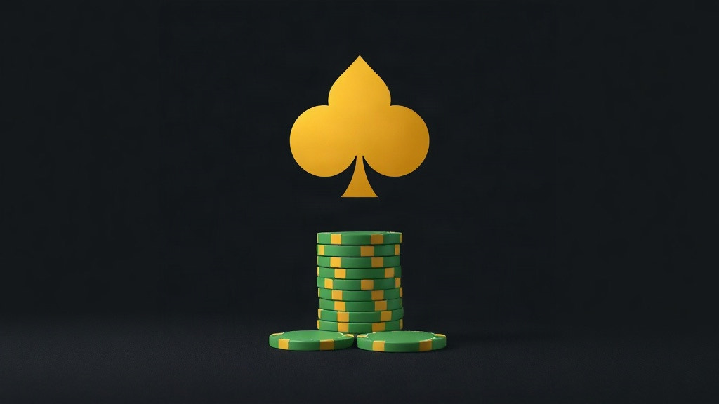 A large gold club floating above a tall stack of green chips on dark felt, illustrating basic strategy against a dealer 9