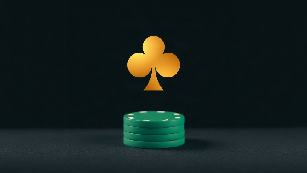 A gold club floating above a short stack of green chips on dark felt, illustrating basic strategy against a dealer 3