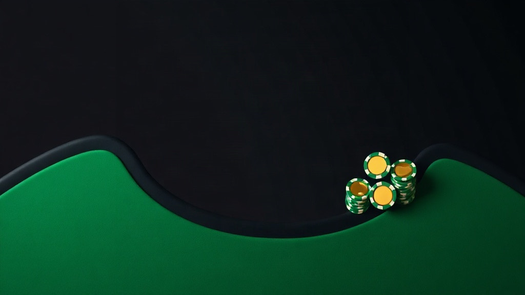 A curved green felt table edge with stacks of green and gold chips near the dealer side, illustrating basic strategy against a dealer 2
