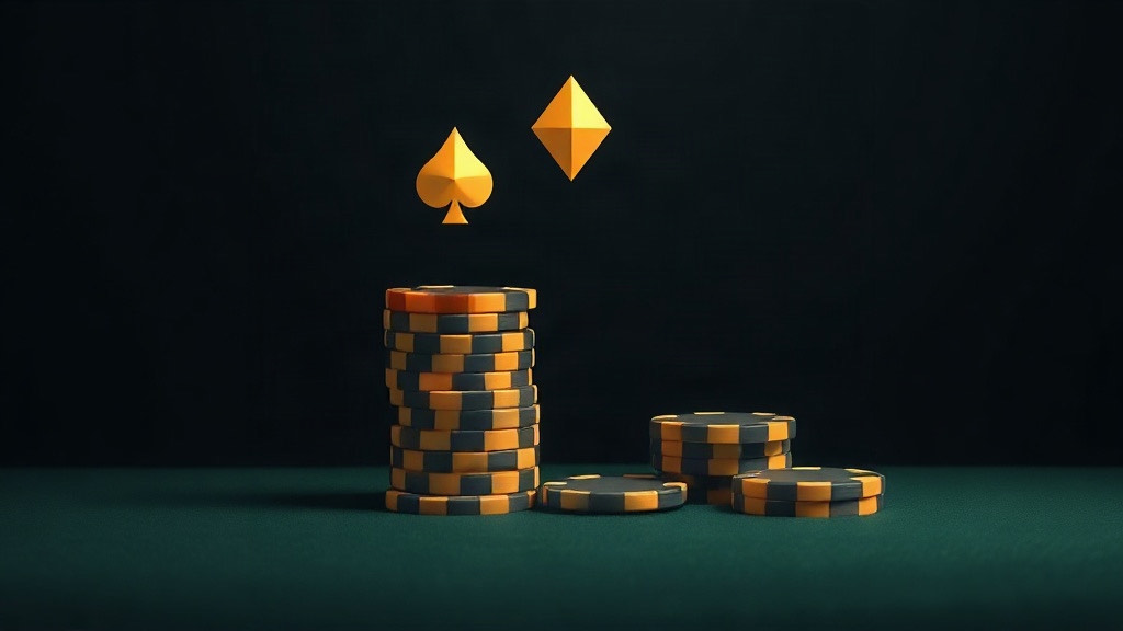 A tall and a short chip stack beneath gold suit symbols, illustrating 3:2 vs 6:5 blackjack payouts