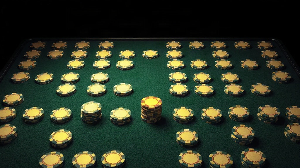 Rows of equal chip stacks with one glowing gold, illustrating blackjack bankroll management in units
