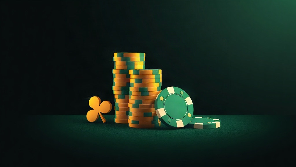 Two tall stacks of gold and green chips with one chip leaning against them beside a gold club, illustrating your chance of busting on each hard total in blackjack