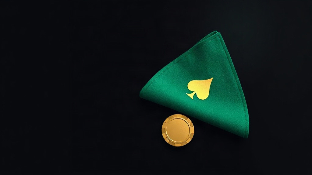 Folded felt square with a gold spade beside a chip, illustrating a pocket blackjack cheat sheet