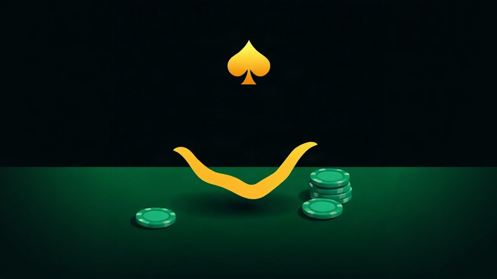 A gold sweeping curve above green felt with poker chips and a gold spade, illustrating blackjack hand signals