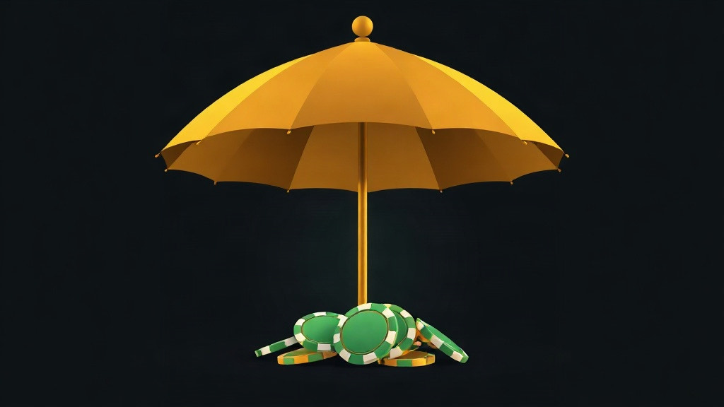 Gold umbrella opened over a pile of green poker chips, illustrating the blackjack insurance side bet