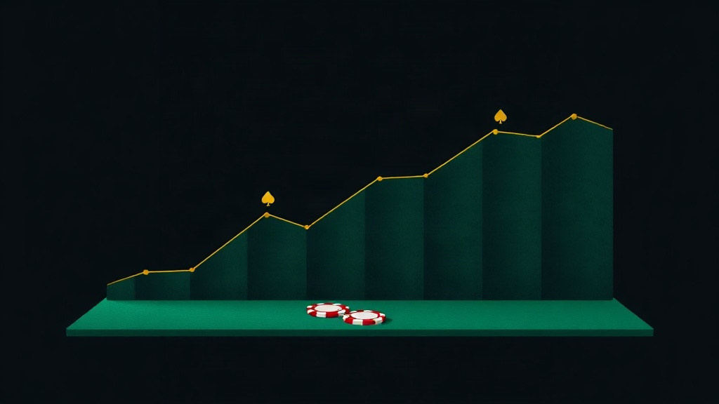Gold progress line rising and then flattening over casino felt, illustrating a blackjack practice plateau