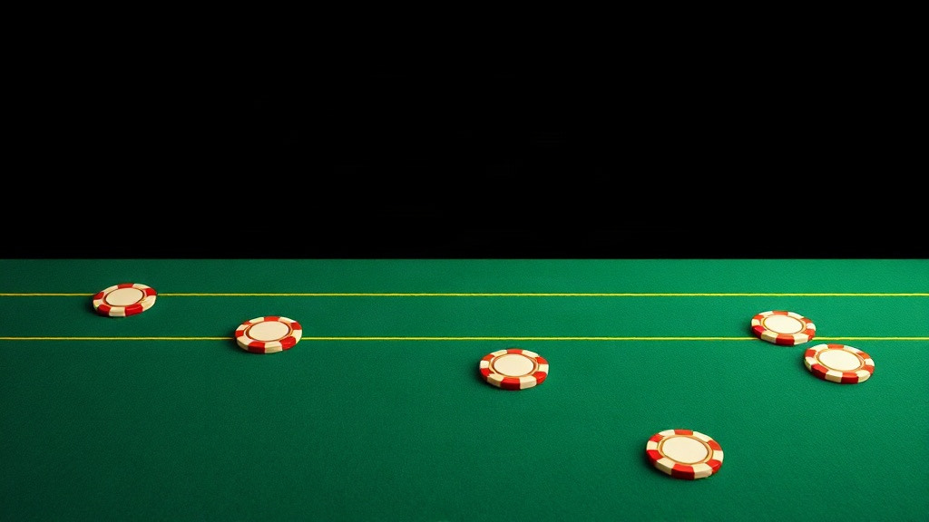 Poker chips scattered off a straight line on green felt, illustrating common blackjack practice mistakes