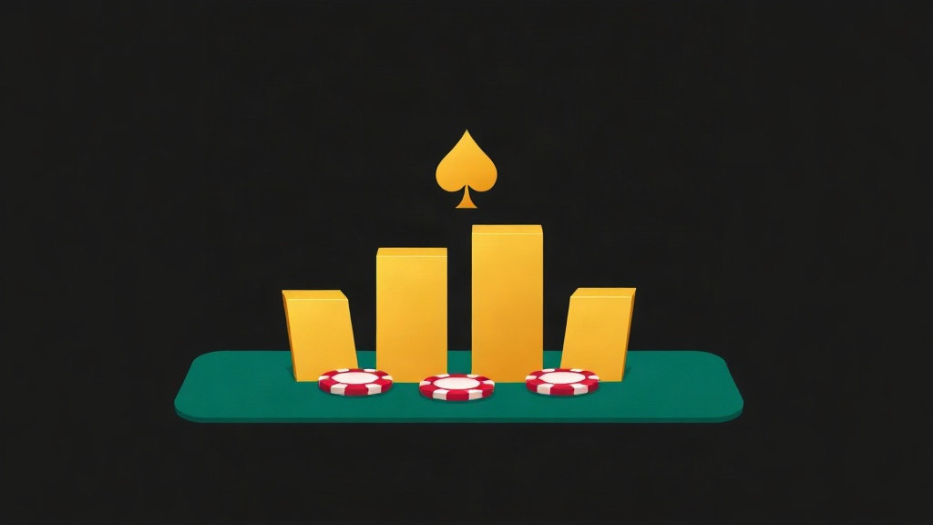 Four gold bars of rising height on green casino felt with poker chips, illustrating a four week blackjack practice schedule