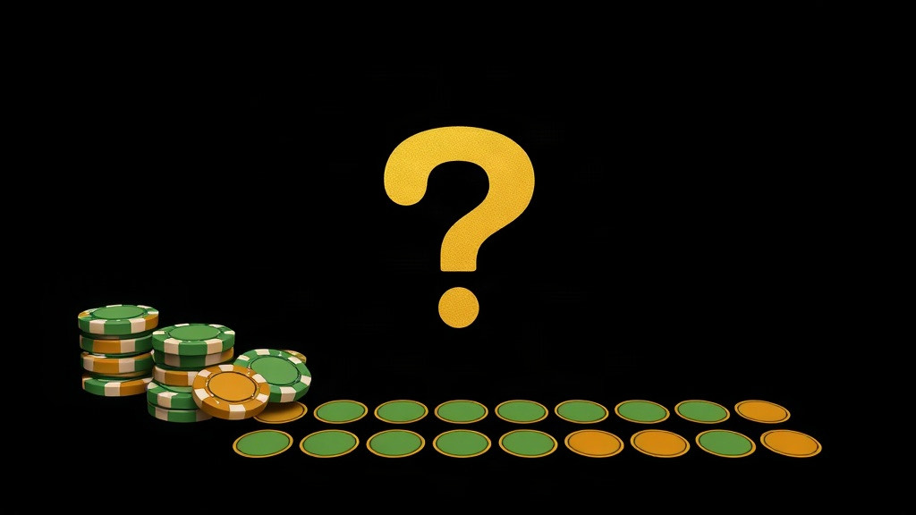 Large gold question mark above a row of green and gold chips, illustrating a blackjack basic strategy quiz