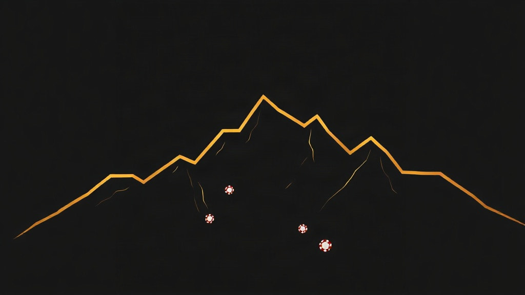 Jagged gold skyline with chips in the valleys, illustrating blackjack variance and losing streaks