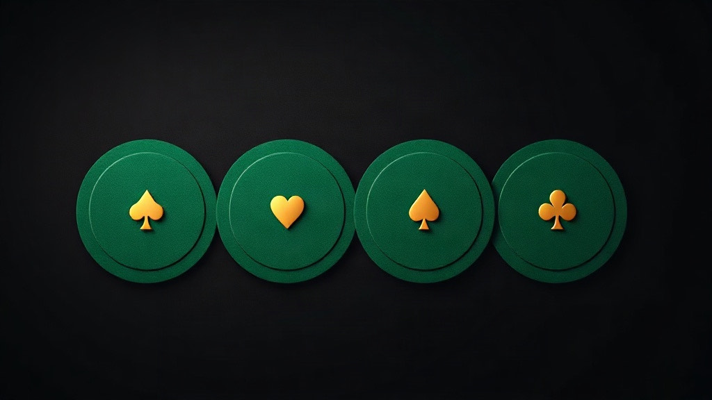 Four round green discs in a row on a dark background, each centered on a gold suit symbol, illustrating blackjack variants compared