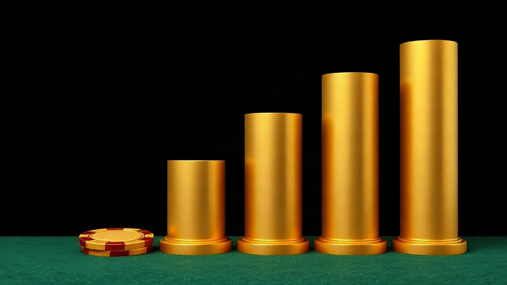 Four plain gold columns rising in height beside poker chips on green felt, illustrating how blackjack's house edge compares with other casino games
