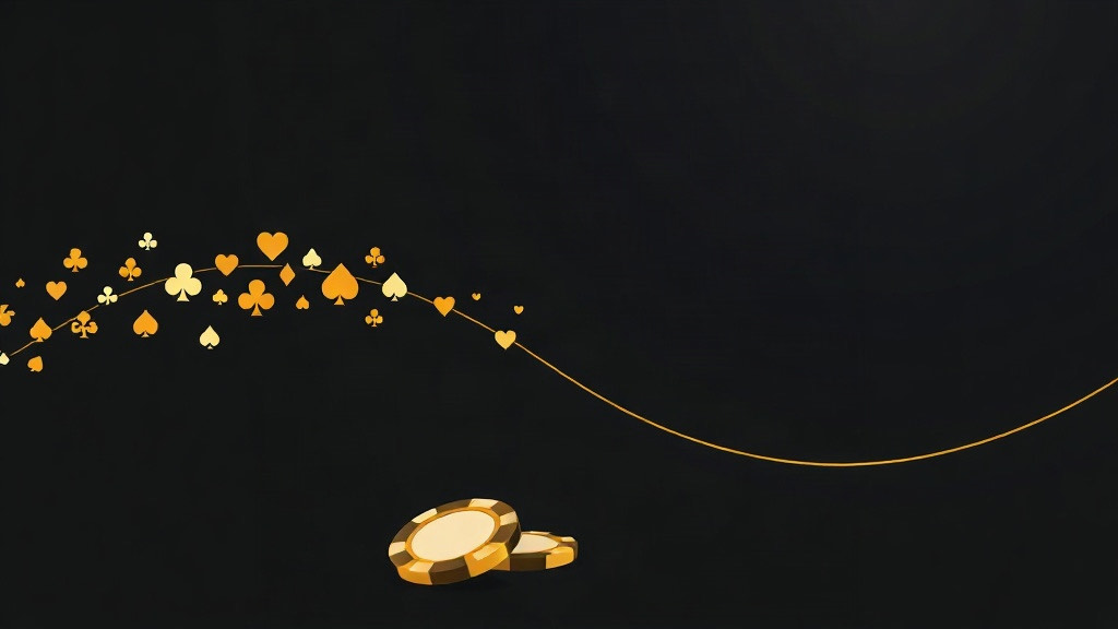 Stream of gold card suit symbols rising along a curve, illustrating how card counting tracks the shoe