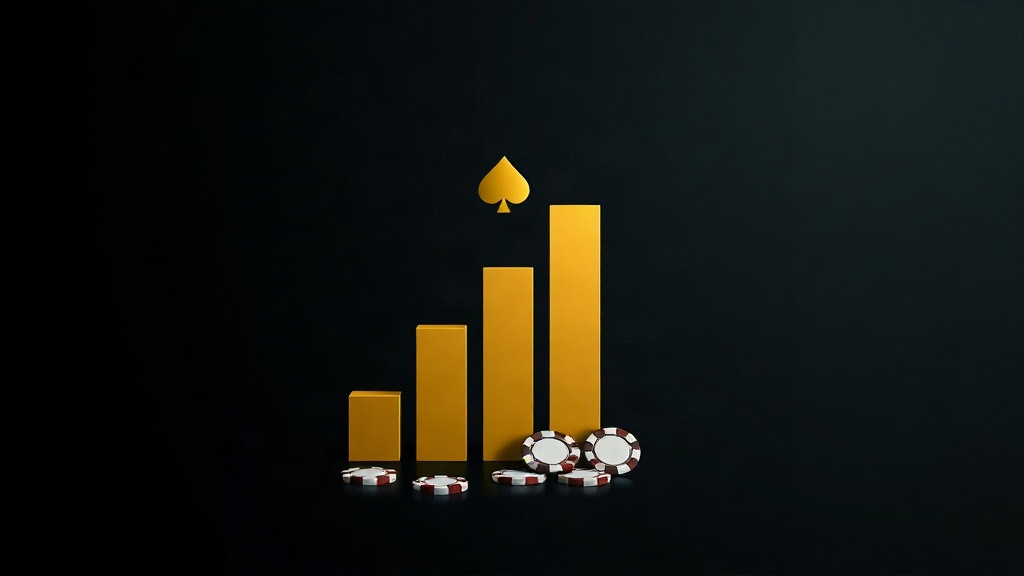 Rising gold bar chart with poker chips stacked at its base, illustrating what common blackjack mistakes cost