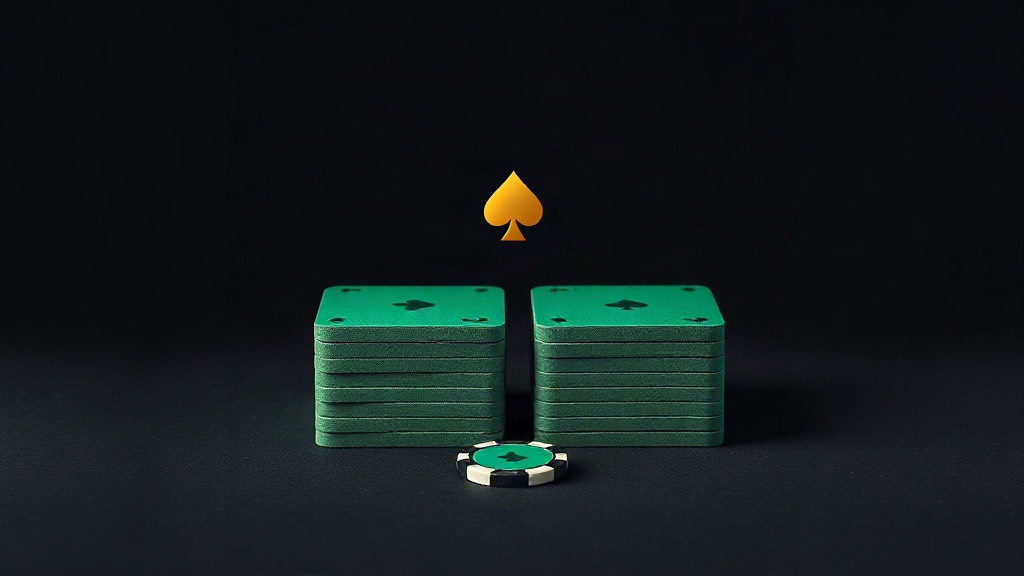 Two stacks of green tiles side by side beneath a gold spade, with one chip in front, illustrating counting a double deck game