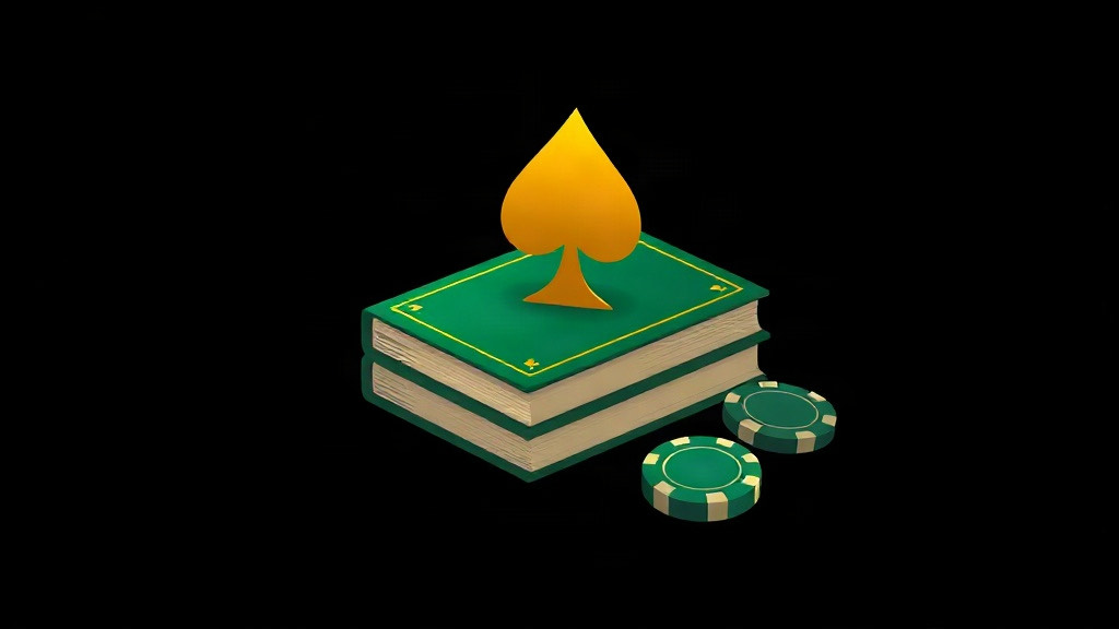 Two green and gold books lying flat with a gold spade resting on top and two chips beside them, illustrating the card counting books written after Thorp