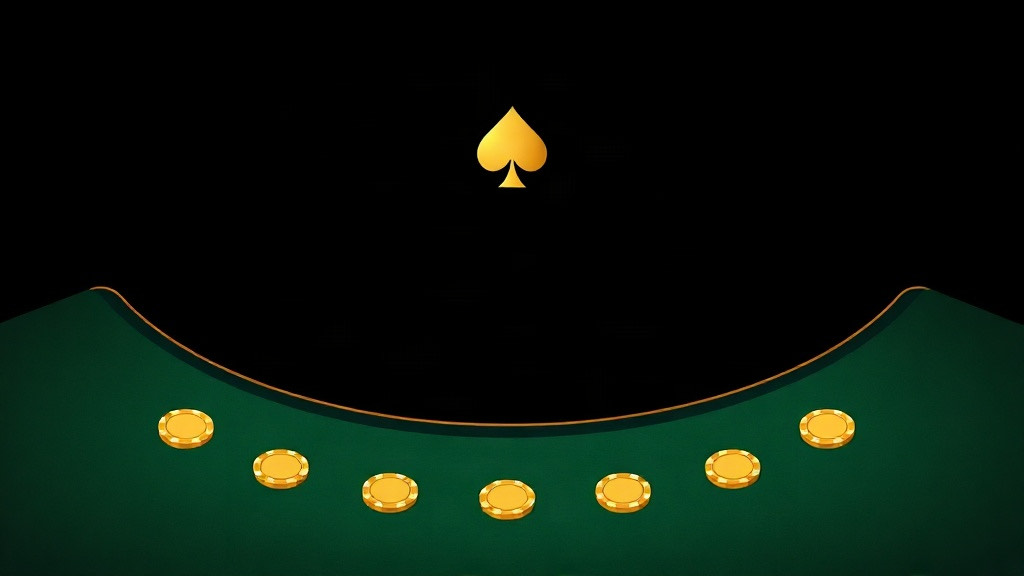Seven gold chips along a curved green felt table arc beneath a gold spade, illustrating counting at a full blackjack table versus heads up
