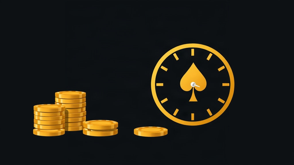 Gold clock face with a spade at its center beside stacks of poker chips, illustrating a ten minute daily blackjack practice routine
