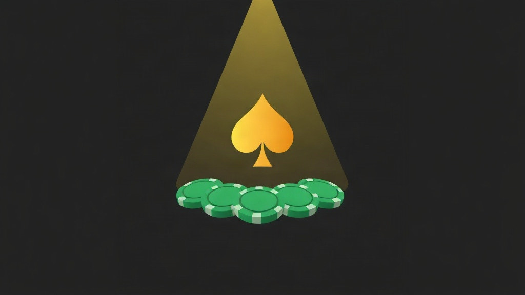 Gold spade lit by a spotlight above a fanned row of green chips, illustrating how to read the dealer upcard in blackjack