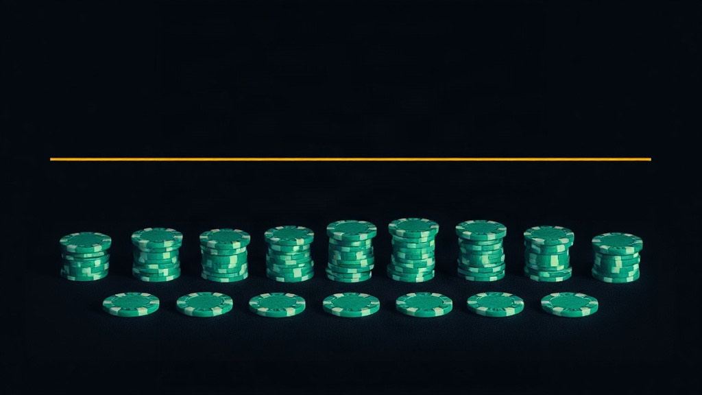 A row of green chip stacks beneath a thin gold line on a dark background, illustrating all ten dealer upcards on one page