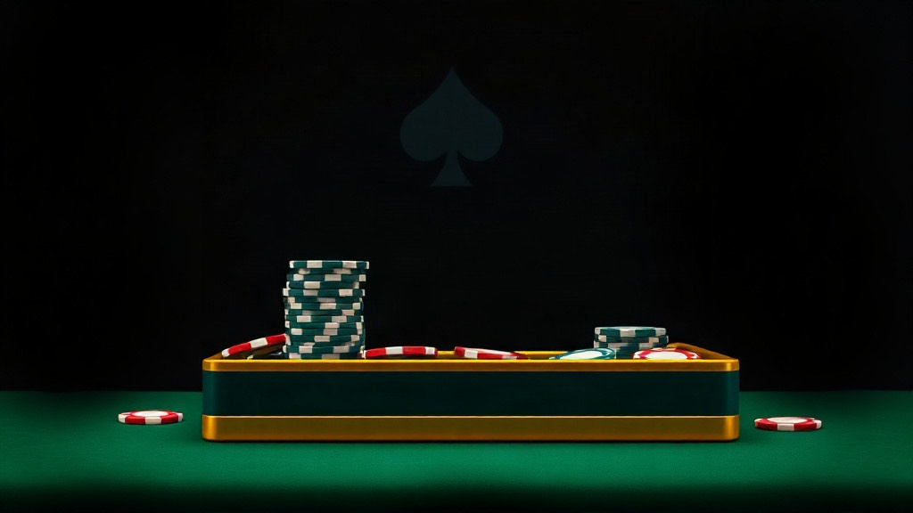 Gold-rimmed tray on green felt filled partway with stacked chips, illustrating estimating decks remaining for the true count