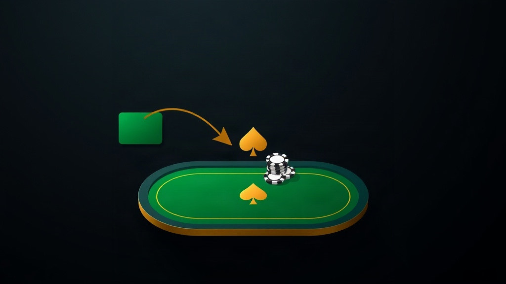 A gold arrow arcing from a small green panel to a green oval table, illustrating practice that carries over to a real table