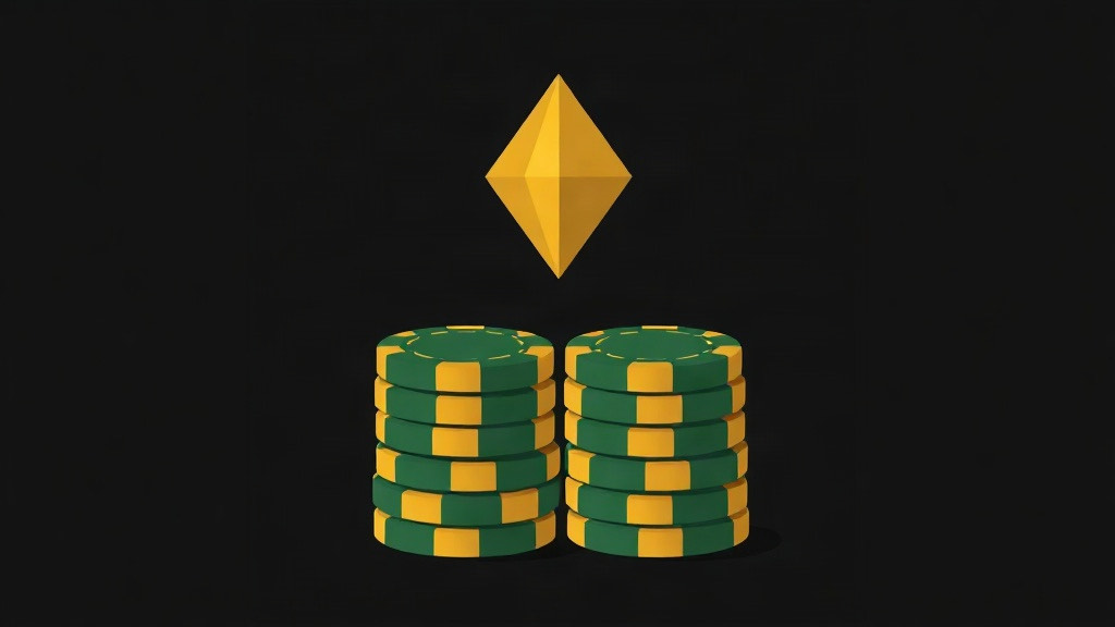 Two equal stacks of green and gold chips beneath a gold diamond, illustrating the double deck blackjack chart