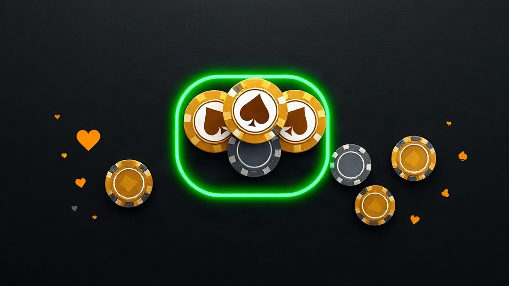 Three gold poker chips inside a glowing green outline with other chips outside it, illustrating blackjack tables that restrict doubling to 9, 10 and 11