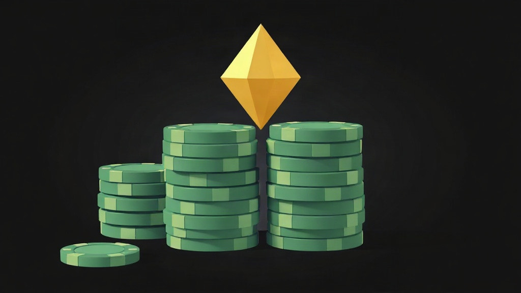 Green chip stacks of two heights beneath a gold diamond, illustrating the blackjack hands worth doubling