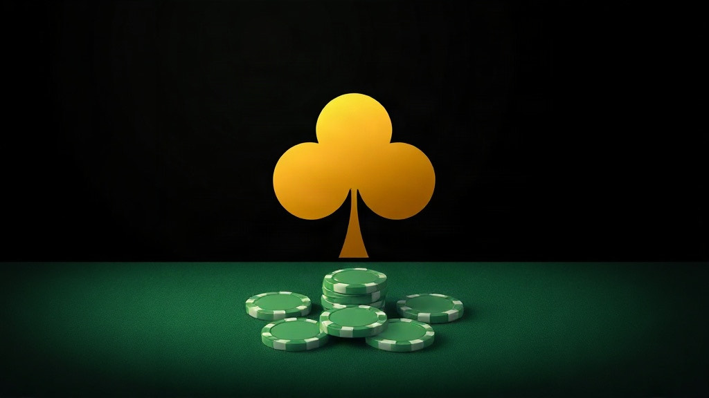 A large gold club symbol above scattered green poker chips on felt, illustrating drilling blackjack pair splits