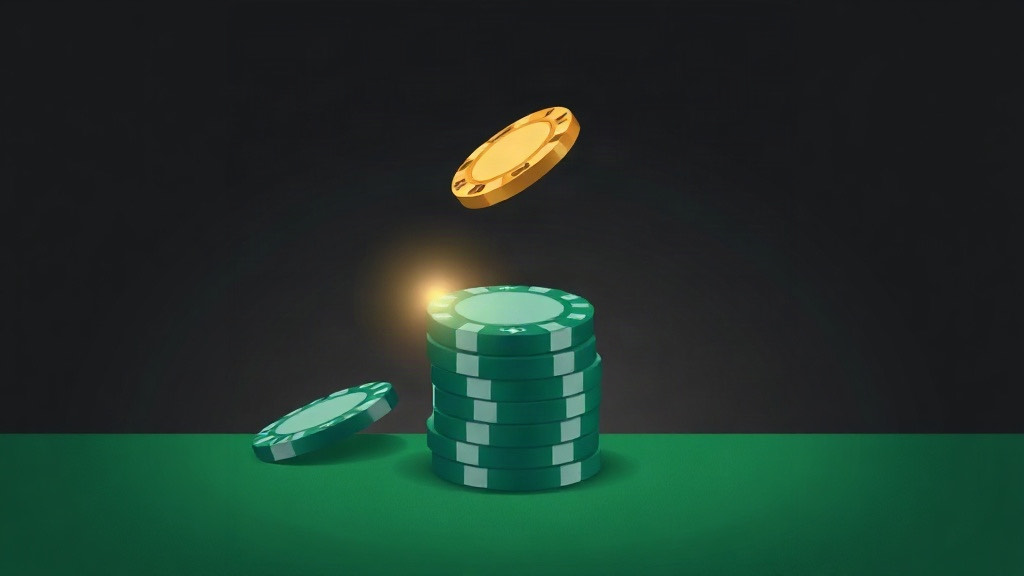 A single gold chip lifting off a stack of green poker chips on felt, illustrating the effect of removing one card rank in blackjack