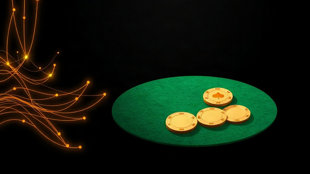 Glowing gold circuit lines beside a green felt oval with gold poker chips, illustrating how electronic and video blackjack tables differ