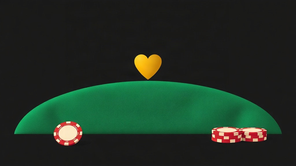 Gold heart above a felt dealer arc with chips, illustrating European no hole card blackjack