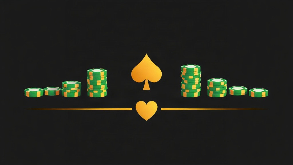 Rows of green and gold chip stacks of varied heights above a thin gold line, illustrating which blackjack starting hands win and lose money