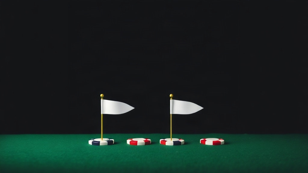 White surrender flags on gold poles standing among poker chips on green felt, illustrating blackjack surrender deviations
