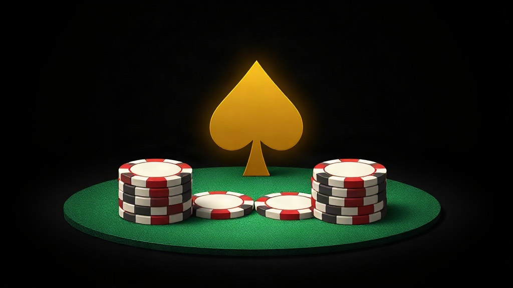 Two poker chip stacks on green felt facing a glowing gold spade, illustrating how to play hard 16 against a dealer 9 in blackjack