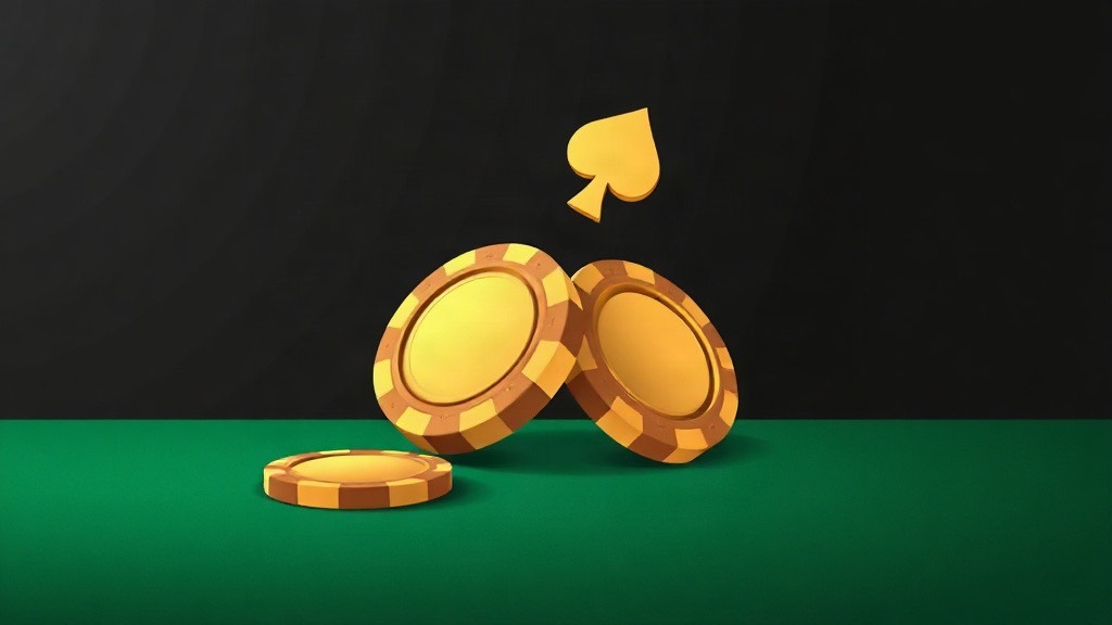 Two gold chips leaning together beside a third on green felt under a gold spade, illustrating when to double hard 9 in blackjack
