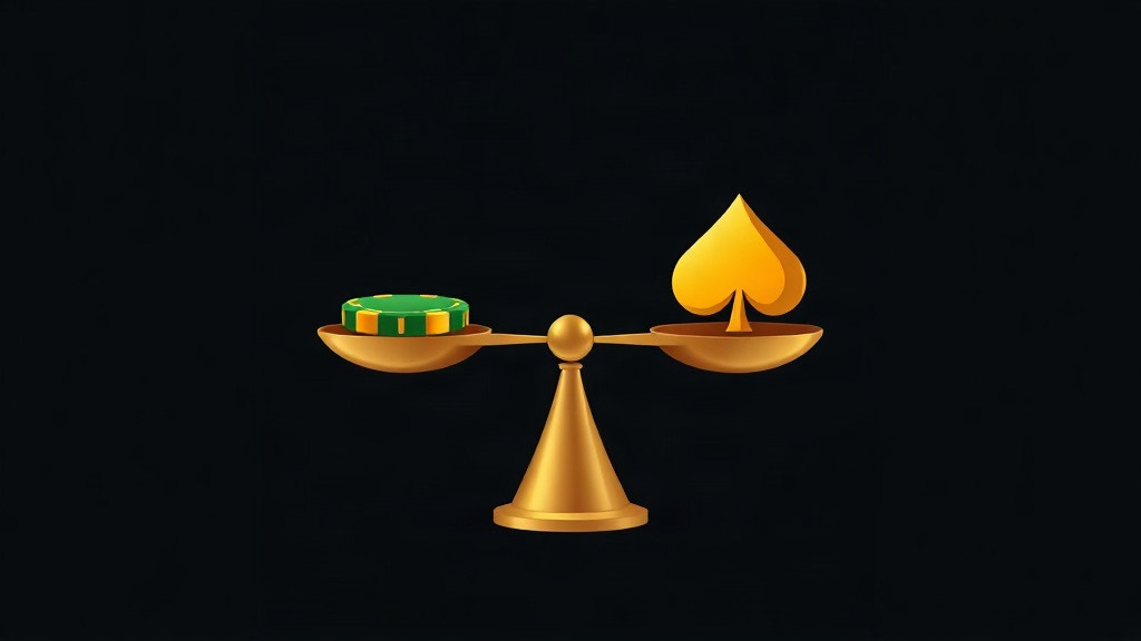 Gold balance scale holding a green poker chip and a gold spade, illustrating the legality of card counting in blackjack