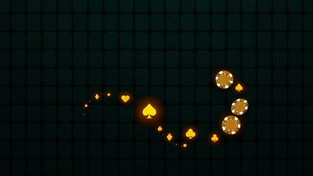 Gold path of suit symbols winding through a tile grid, illustrating memorizing the blackjack strategy chart