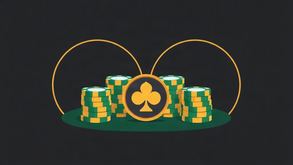 Two gold circles on green felt each holding stacks of green and gold chips under a gold club symbol, illustrating playing two blackjack hands at once