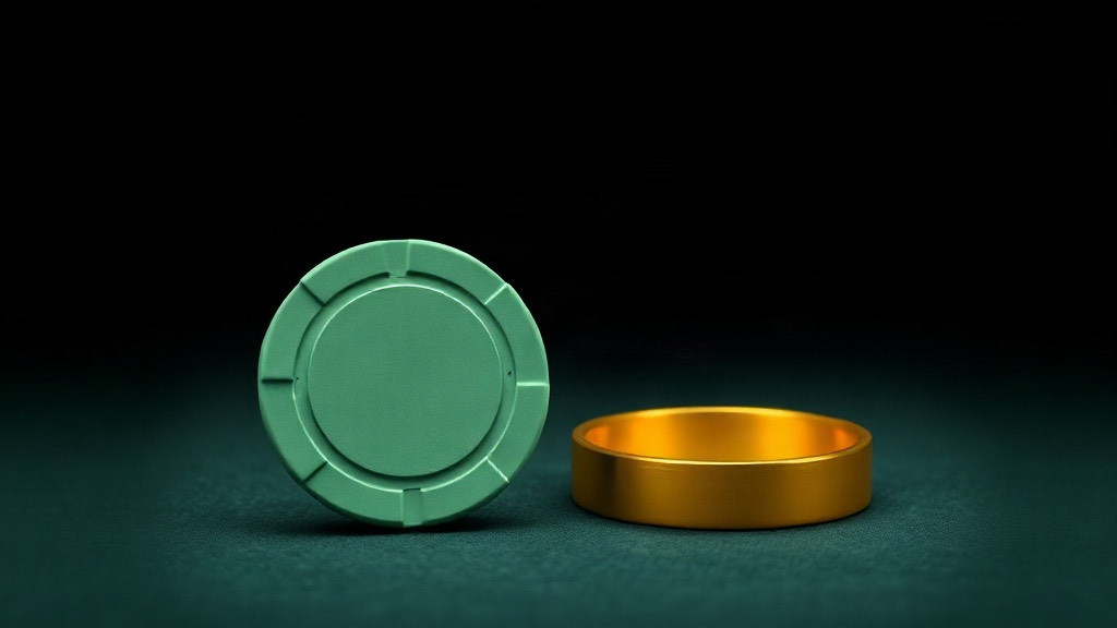 A green chip standing beside an empty gold ring on dark felt, illustrating the missing hole card and how no hole card bets are settled