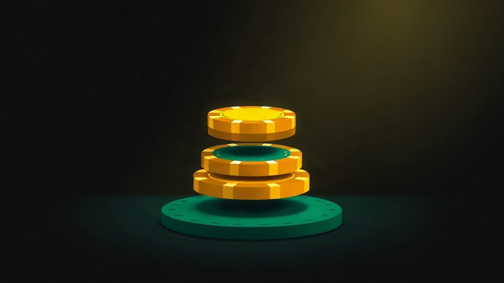 Three-tier pyramid of poker chips with a glowing top, illustrating the two-level Omega II card counting system