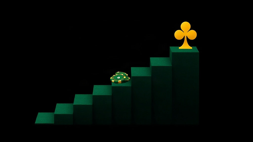 A staircase of green steps rising to a gold club, illustrating a ten day plan that learns one dealer upcard a day