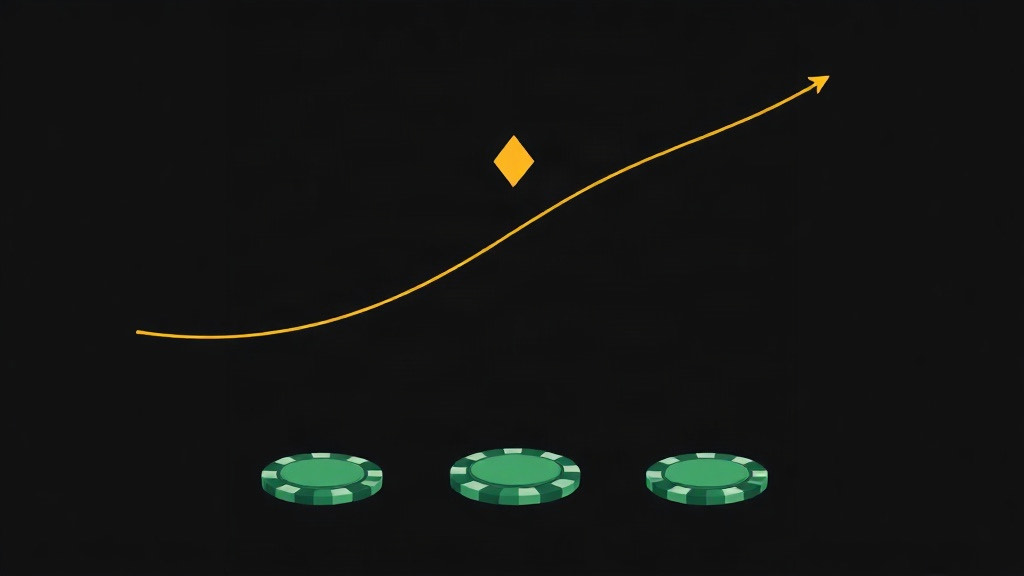 Rising gold curve above a row of green poker chips, illustrating how to practice card counting at home