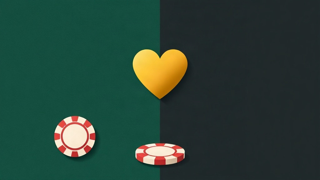 Gold heart split between felt green and charcoal halves, illustrating the S17 vs H17 dealer soft 17 rule