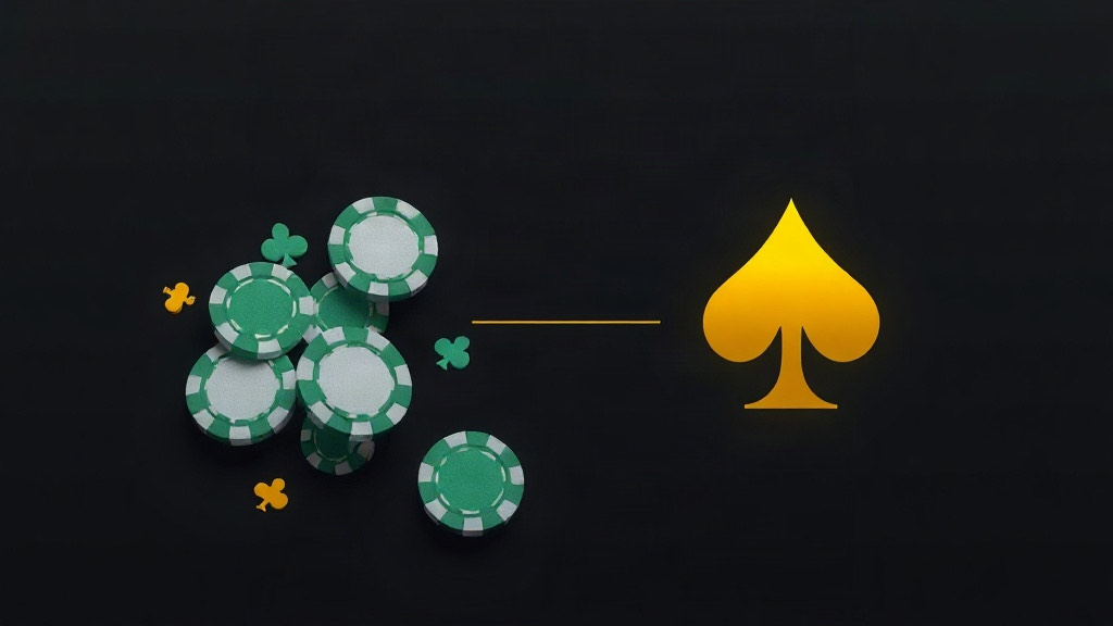 A glowing gold spade set apart by a thin gold line from a cluster of green chips and small suit symbols, illustrating side counting aces in blackjack