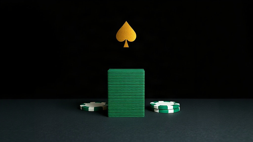 A single stack of green tiles beneath a gold spade with a few chips beside it, illustrating the single deck blackjack chart