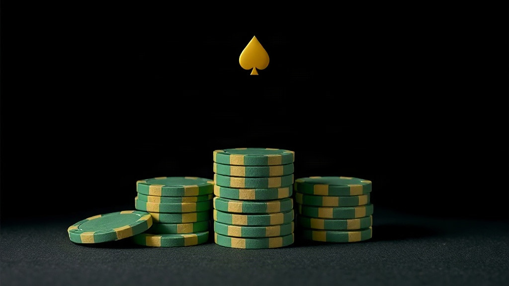 Three stacks of green and gold chips of different heights beneath a small gold spade, illustrating the small rules that move the house edge